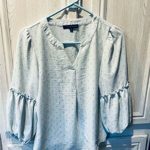 Adrienne Vittadini Blue Puff Sleeve Blouse with Mandarin Collar